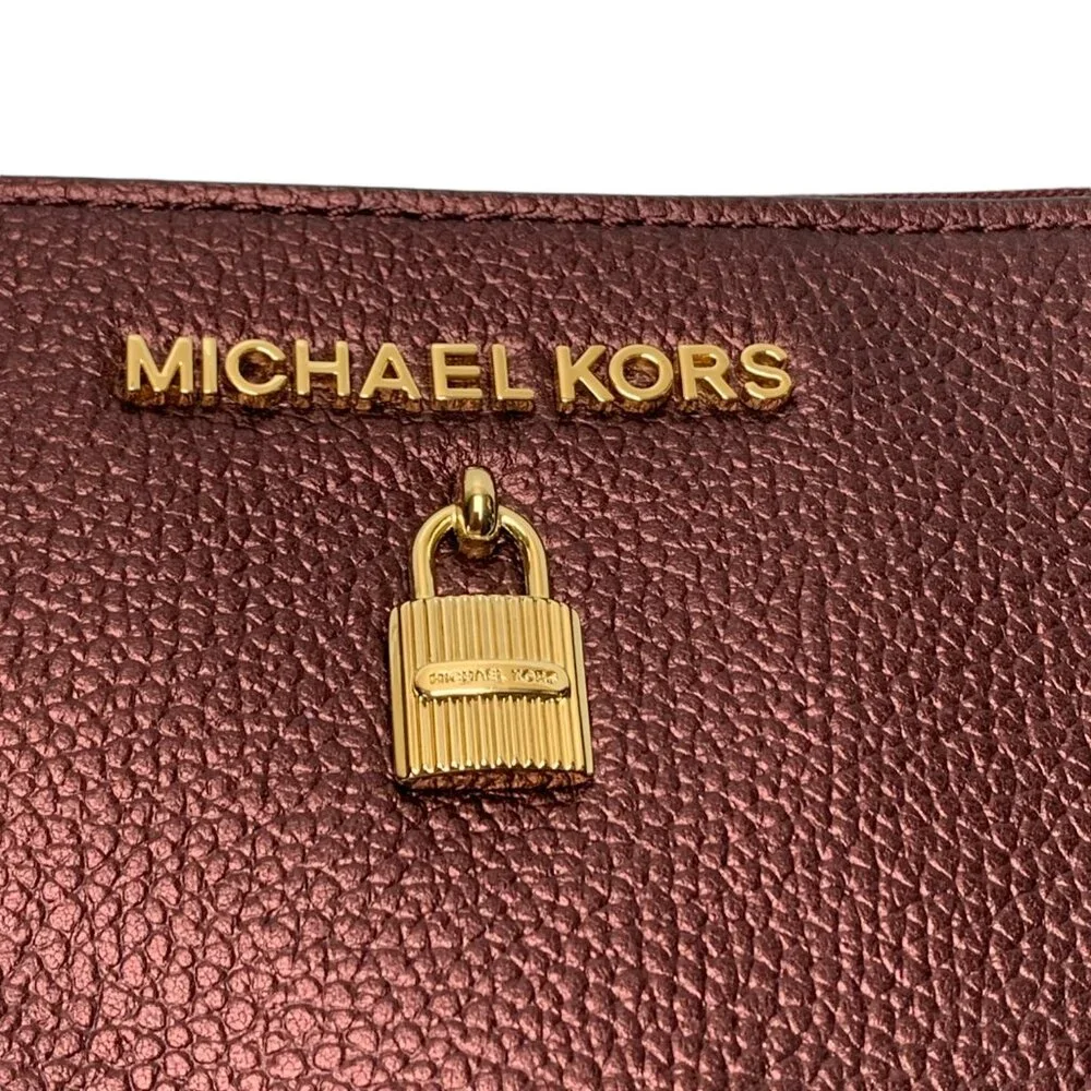 MICHAEL KORS‎ Adele Merlot Pebbled Leather Zippered Clutch Wristlet